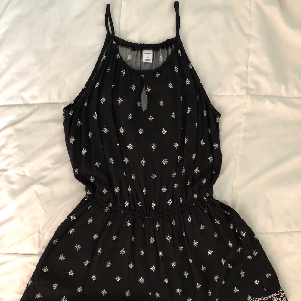 Black Romper with White Design